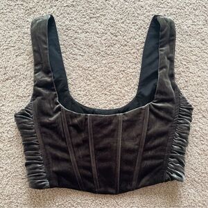 Zara Dark Gray Velour Cropped Corset Top Womens Size XS Rave Going Out